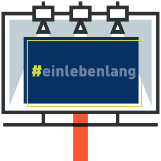 Icon einer Werbetafel mit dem Schriftzug #einlebenlang darauf